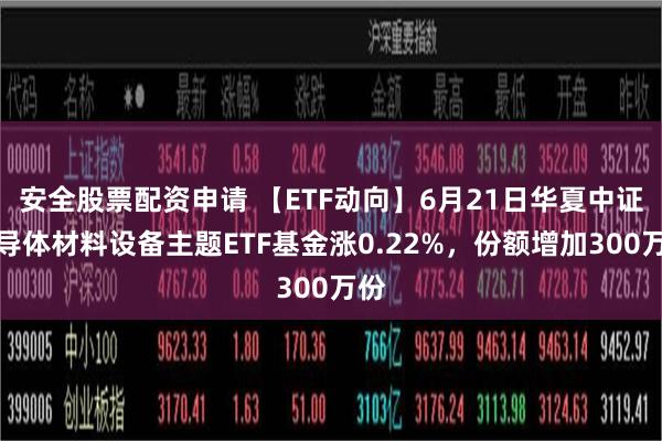 安全股票配资申请 【ETF动向】6月21日华夏中证半导体材料设备主题ETF基金涨0.22%，份额增加300万份