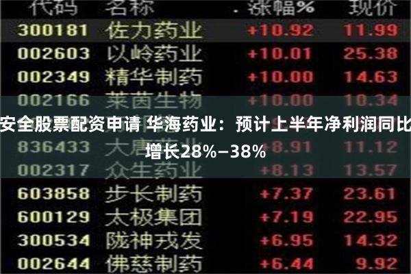 安全股票配资申请 华海药业：预计上半年净利润同比增长28%—38%